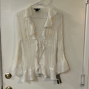 New York & Company Cream Ruffled Blouse